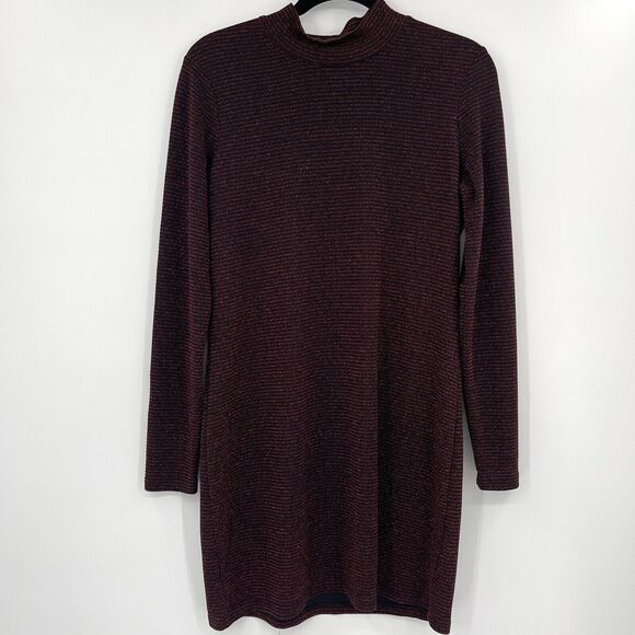 Rebecca Minkoff Women Dress Sz Large Phoebe High Neck Metallic Ribbed Knit Mini - Picture 2 of 10